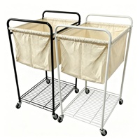 Chariot à linge mobile en toile, panier de rangement pour vêtements sales avec roulettes pivotantes amovibles, cadre en tube de fer et sac en tissu de coton