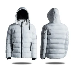 Custom Men Outdoor Puffer Jacket Quilted Padding White Color For Mens Short Fur Lining Winter Jacket
