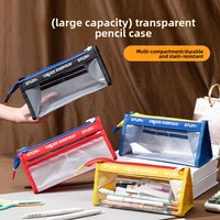 Trousse à crayons en plastique transparent, grande capacité, sac de papeterie pour étudiants, design élégant, style vertical, boîte à crayons portable pour examens