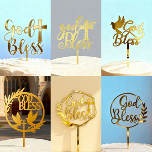 Decorazioni per Torte a Forma di Croce Cristiana e Colomba in Acrilico, Accessori per Torte 'God Bless', Decorazioni per Feste - Product Image 2
