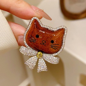 Broche de Luxo Acessível em Madeira Original, Joia de Gato com Laço Fofo, Acessórios Femininos Casuais Bonitos <span class=keywords><strong>Vintage</strong></span> ALN26020310 - Product Image 5