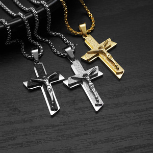 <b>Cross</b> Crucifixion Religious Anti Non Tarnish WaterProof Stainless Steel Fashion Jewelry Pendant Necklace for <b>Men</b> Women Wholesale - Product Image 1