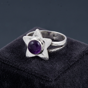 Art Palace Star Shape Geometric Amethyst Gemstone Certified <b>Ring</b> 925 Silver Plated Women's Contemporary Fashion Jewelry - Product Image 3