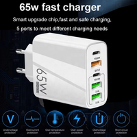 Chargeur de téléphone portable à charge rapide de 65W, UE/États-Unis/Royaume-Uni, bloc chargeur USB à 5 ports, station multi-prises, adaptateur de chargeur