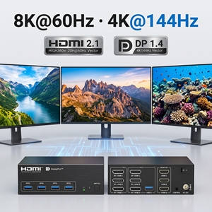 PINWEI 8K60 2-Port <span class=keywords><strong>DP</strong></span>/HDMI <span class=keywords><strong>KVM</strong></span>-<span class=keywords><strong>Switch</strong></span> für 2 bis 3 Monitore, HDMI 2.1 <span class=keywords><strong>KVM</strong></span>-Umschalter USB 3.0 5Gbps Dreifach-Monitor, Plug & Play - Product Image 2
