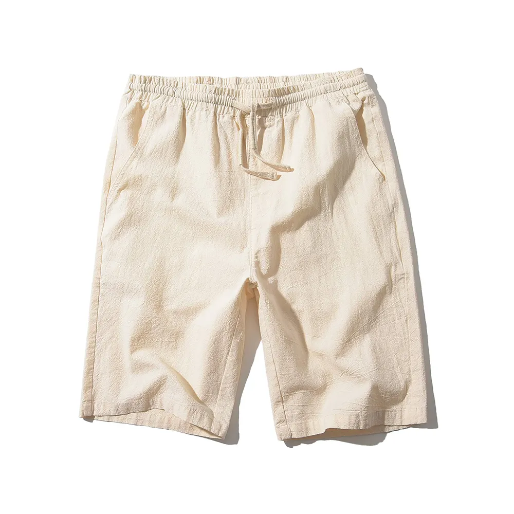 Oem Wholesale Drawstring Linen Pleated Shorts Men's Slim Fit Mens Linen Shorts Custom Solid Color Summer 100%Linen Casual Shorts