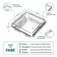 Boîte à dessert carrée jetable en plastique transparent avec couvercle dôme, contenant alimentaire pour cheesecake basque, hamburger, salade à emporter, vente en gros