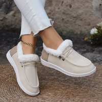 Chaussures plates d'hiver, version coréenne, polyvalentes, simples, confortables et chaudes, avec design à enfiler, tige en tissu superfine et doublure en coton