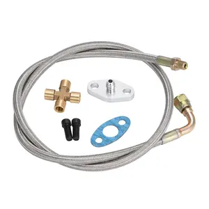 Línea de alimentación de aceite 90 grados AN4 hembra a recto 1/8 NPT macho con kit de junta de adaptador de brida AN4 ajuste cruzado para T3 T4 T04E T60 T61