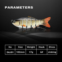 ODS 102mm 17g Bionic 6 Segmenté Swimbait Leurre De Pêche En Plastique Dur Multi-Jointed ABS Matériel Poisson D'eau Salée Bar Brochet