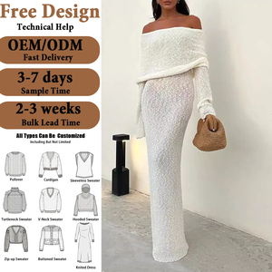 Nuovo Arrivo Autunno Inverno Abito <span class=keywords><strong>Nero</strong></span> Elegante e Sexy da Donna Trasparente con Spalle Scoperte e Maniche Lunghe a Campana in Maglia - Product Image 2