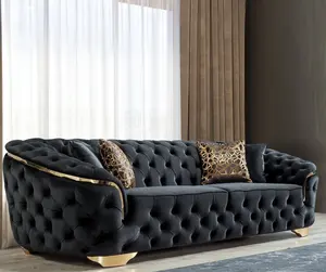 Hot Sales Luxury Living Room Stainless Steel Lounge Sofa 2-3 Seater Velvet Upholster Couch For Home Hotel