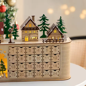 2024 <span class=keywords><strong>Maison</strong></span> en bois 24 tiroirs Compte à rebours de Noël Calendrier de l'avent décoré Décoration de <span class=keywords><strong>maison</strong></span> de Noël - Product Image 6