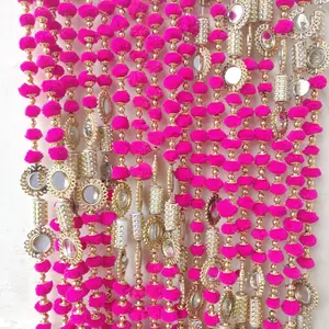 20 Stuks Pompom Strings Torans Slinger Lijnen Roze Bloem Kunstmatige Bloesem Indian Bruiloft Decoratie Mooie Achtergronden In