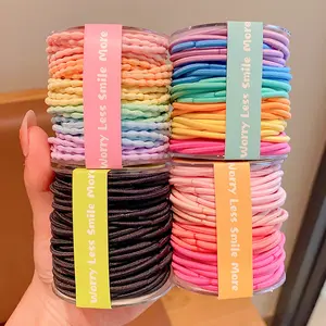 48pcs Rainbow Color Simple Scrunchie Girl's Hair High Elasticity Does Not Hurt Hair Elastic Band Hair Cord