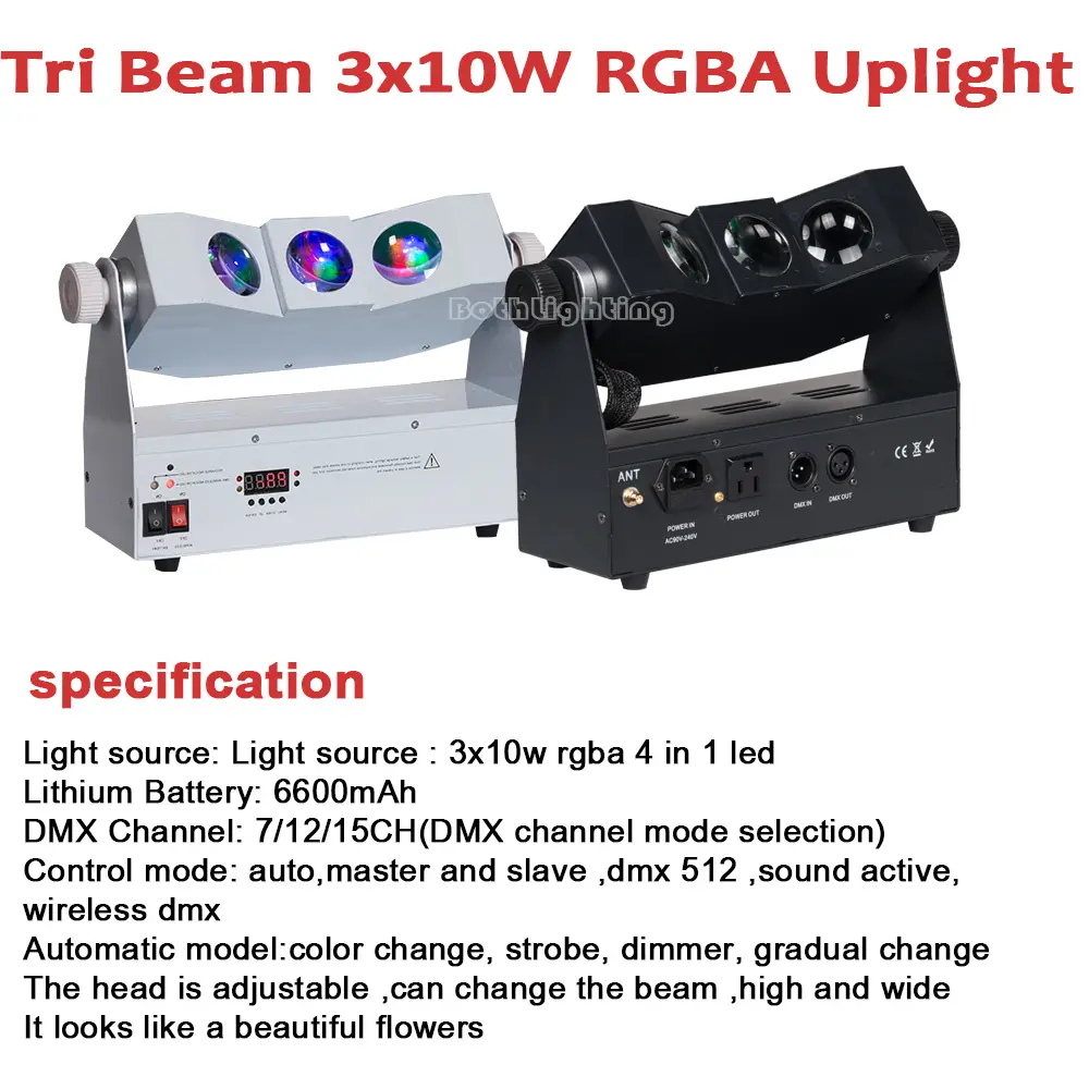 Tri Beam 3x10w uplight rgba 4in 1 dmx battery led wall washer light for stage/wedding/dj/disco