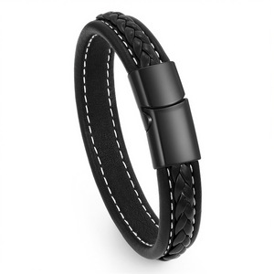 Men's Woven <b>Leather</b> <b>Bracelet</b> Magnetic Clasp Black Multi Layer Gift Jewelry - Product Image 5