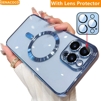 Coque souple transparente et étui de téléphone électroplaqué magnétique en TPU anti-rayures avec protecteur d'objectif pour iphone 16 15 Pro Max 17