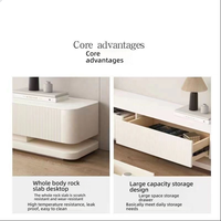 Ensemble table basse cannelée et meuble TV, blanc cassé crème, pour salon, profil bas, coins arrondis, meuble TV, Couchtisch