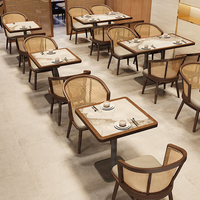 Halbrunder Marmor-Sofatisch und Stuhlset aus Holz für Restaurant und Café