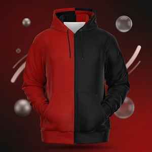 Sudadera con Capucha para Hombre, Color Rojo y Negro, con Cierre, Resistente al Viento, de Poliéster/Algodón, Corte Regular, Informal, Tejida para Invierno - Product Image 2