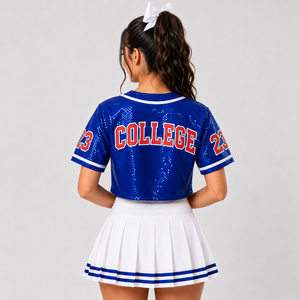 Women Baseball Jersey Cropped Fit Short Sleeve Custom Game Day Cheer Uniform <b>Sequin</b> <b>Crop</b> <b>Top</b> Youth Baseball Jersey - Product Image 2