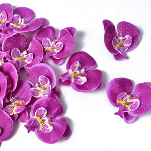 Pétalos de Orquídea Artificiales Premium, Juego de 50 Piezas de Pétalos de Flores de Seda Ultra Realistas en Color Morado con Amarillo para Decoración Elegante de Eventos - Product Image 1
