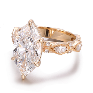 Cincin Berlian <span class=keywords><strong>Marquise</strong></span> 4CT Perhiasan Wanita Fashion Emas Asli 14K dengan Inlay Berlian <span class=keywords><strong>Marquise</strong></span> DEF VVS Lab untuk Pertunangan dan Pernikahan - Product Image 3