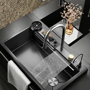 Yite Đa Chức Năng 304 Thép Không Gỉ Hiện Đại Màu Đen Thác Lượng Mưa Bát Đôi Bồn Rửa Nhà Bếp Set Với Vòi Nước Bồn Rửa Nhà Bếp - Product Image 1