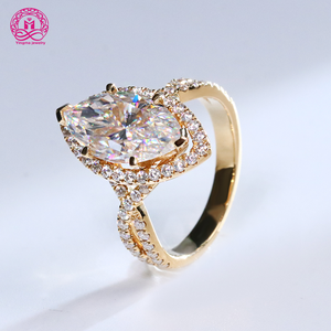 Anello di lusso 9k 10k 14k 18k oro massiccio Moissanite taglio Marquise 4Ct 15x7.5mm Moissanite gioielli anello di fidanzamento per regali - Product Image 1