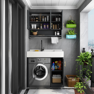 שדרוג חדר כביסה כיור ארון למכונת כביסה, כיור עם קרש כביסה לשטיפת ידיים, אלומיניום - Product Image 2