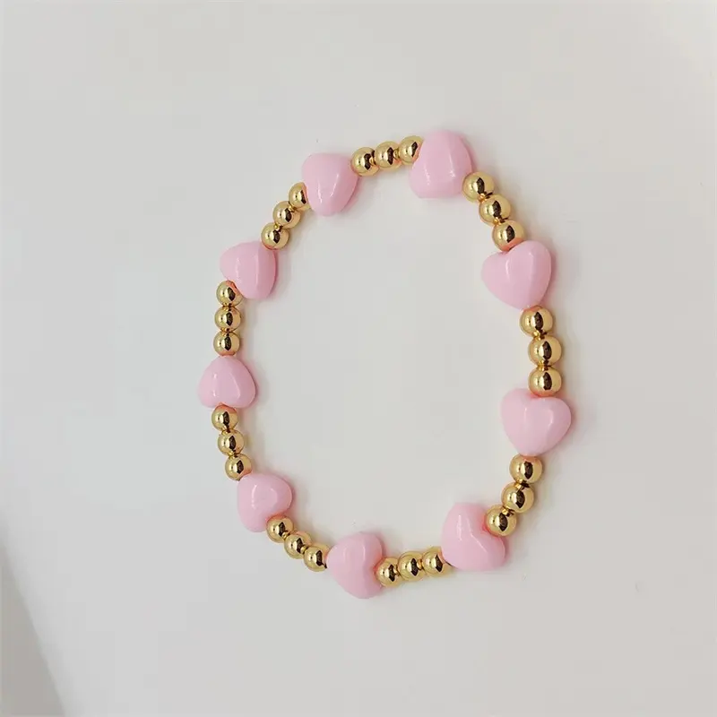 Золотые Бусины Красочные эластичные в форме сердца акриловый браслет 24K позолоченные женские браслеты ювелирные изделия
