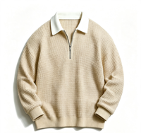 Polo à manches longues gaufré personnalisable pour homme, couleur unie, col à revers, demi-zip, style décontracté sportif, collection automne, vente en gros