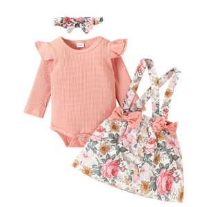 Vestito da neonato in cotone pastorale a maniche lunghe con fiocco e stampa floreale, ideale per il commercio estero - Product Image 5