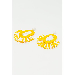 Orecchini Maxi Pendenti in Rafia con Nappe Gialle e Bianche - Product Image 1