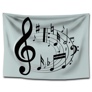 Tapisserie musicale murale pour enfants, garçons et filles, illustration de chat avec notes de musique, design nordique, polyester, lavable en machine, chambre à coucher - Product Image 5