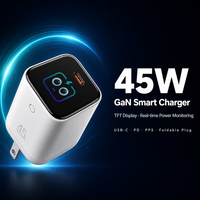 Chargeur rapide Type-C 45W ignifuge avec écran TFT, adaptateur mural PD prise UE pour smartphone, tablette, ordinateur portable, appareil photo, chargeur de voyage compact