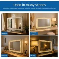 Luxury Art Deco Crystal LED Copper-Free Eco-Silver Heavy-Duty Tabletop Vanity Makeup Mirror Smart Touch Dimming Diamond Frame