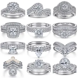 Gioielli personalizzabili 925 anello in argento Sterling fascia oro placcato anello nuziale da sposa Set da donna