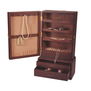 Armoire à bijoux rectangulaire en bois avec doublure en velours, multi-compartiments, pour colliers, bracelets et boucles d'oreilles - Product Image 1