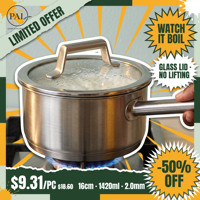 Casserole moderne en acier composite à trois couches de 16 cm en acier inoxydable avec couvercle en verre au design classique. Compatible avec l'induction.