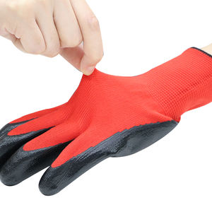 Venta al por mayor Durable Industrial Worker Seguridad Rojo Poliéster Shell Palma recubierta Negro Nitrilo Guantes DE TRABAJO - Product Image 4