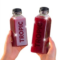 Bouteille d'emballage carrée en PET avec bouchon à vis pour boissons/jus, sans BPA, 150 ml, emballage cosmétique, logo personnalisé