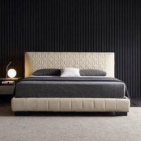 Nouvelle conception moderne : Ensemble de lit king size en bois avec tête de lit en cuir, pour chambre principale, lit double, queen, complet, en MDF, meubles de chambre à coucher