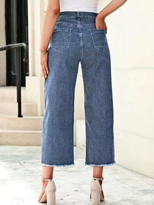 2025 nuevos pantalones vaqueros personalizados para mujer, pantalones vaqueros de cintura alta de pierna ancha y pierna recta de siete cuartos - Product Image 2