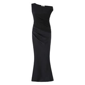 Vestido de Noche N9534 de un Solo Hombro con Corte Diagonal y Cola de Pez, Color Sólido, Cintura Natural, Talla Grande, Corte Largo - Product Image 2