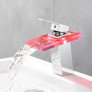 Grifo LED Cascada para Lavabo, Agua Fría y Caliente, Control de Temperatura, Grifo de Lavabo de Vidrio Luminiscente de Color - Product Image 1