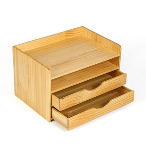 Desktop <b>Storage</b> <b>Box</b> Double Layer Drawer Solid Wood Natural Color With Partitions For <b>Documents</b> And Miscellaneous Items - Product Image 1