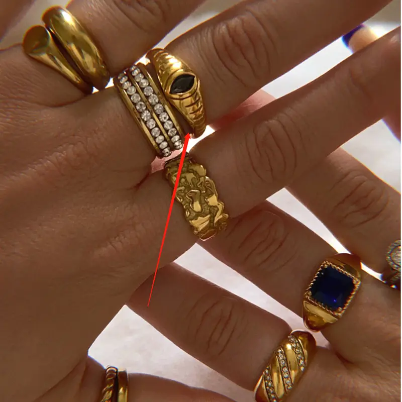Centi Jewelry New Trendy Non Tarnish Stainless Steel Eye Diamond Rings 18k Gold Plated Black Zircon Rings Women Vintage Rings