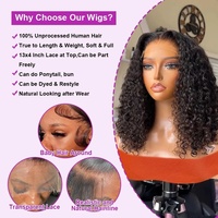 Perruques Lace Front Abordables en Cheveux Humains Brésiliens, Courtes Bob, Afro Kinky Curly, avec Dentelle Frontale HD pour Femmes Noires